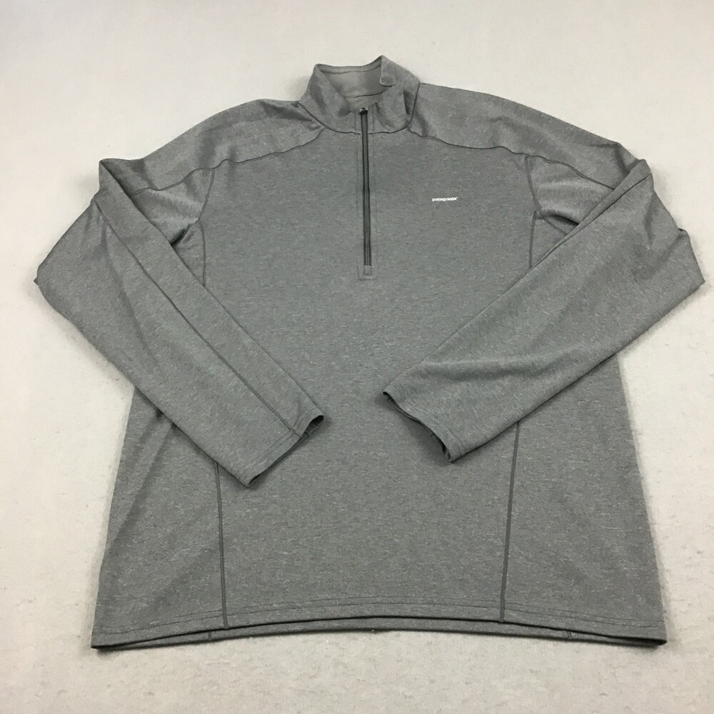 Patagonia Sweater Men Large Gray Solid Pullover 1/4 Zip Capilene Outdoor Hiking